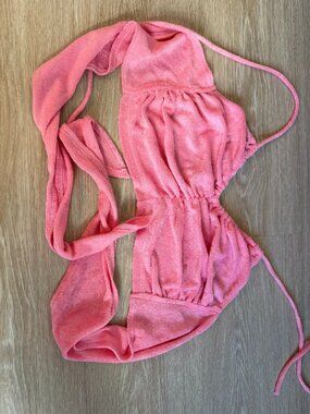 Tiger Mist Pink Terry Cloth Halter One Piece Swimsuit XS